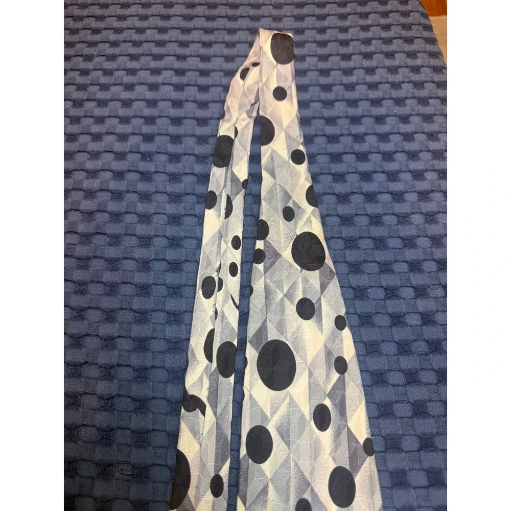 Vintage Carlo Palazzi 100% Silk Tie Hand Made Black Silver Polka Dots
